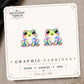 Rainbow Frog Stud Earrings on the tilted Enchanted Nomad Designs card