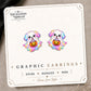 Rainbow Ghost Dog Stud Earrings on the tilted Enchanted Nomad Designs card