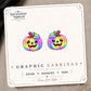 Rainbow Jack O Lantern Stud Earrings on the tilted Enchanted Nomad Designs card