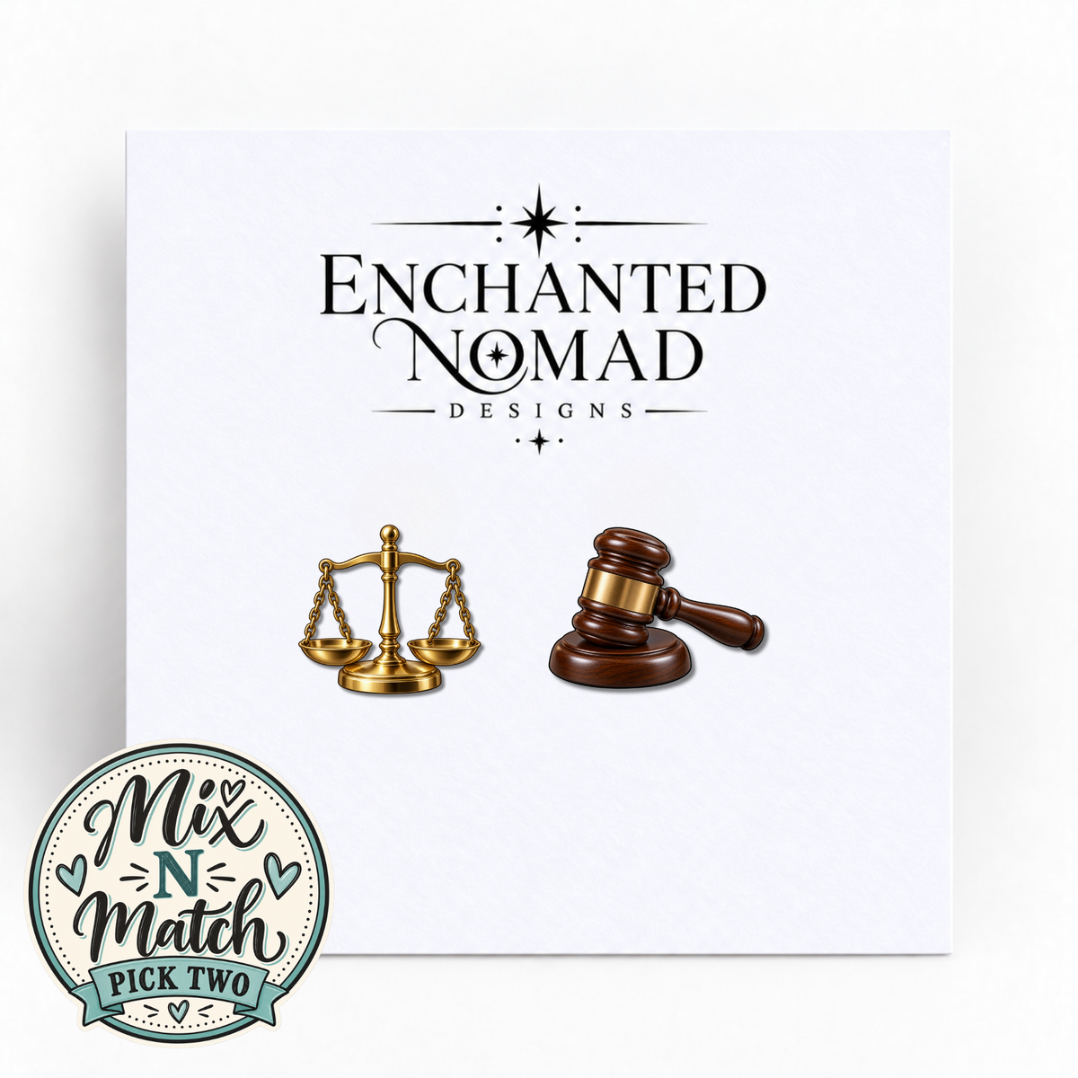 Scales of Justice and Gavel graphic earrings