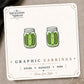 Smiling Pickle Jar Stud Earrings on the tilted Enchanted Nomad Designs card