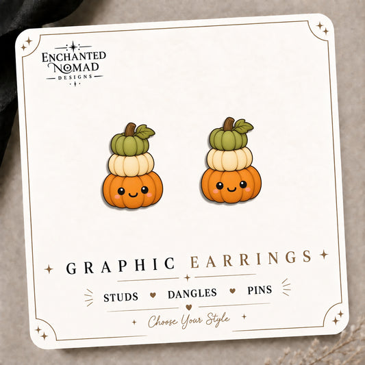 Stacked Pumpkin Stud Earrings on the tilted Enchanted Nomad Designs card