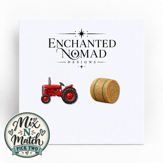 Tractor and Hay Bale graphic earrings